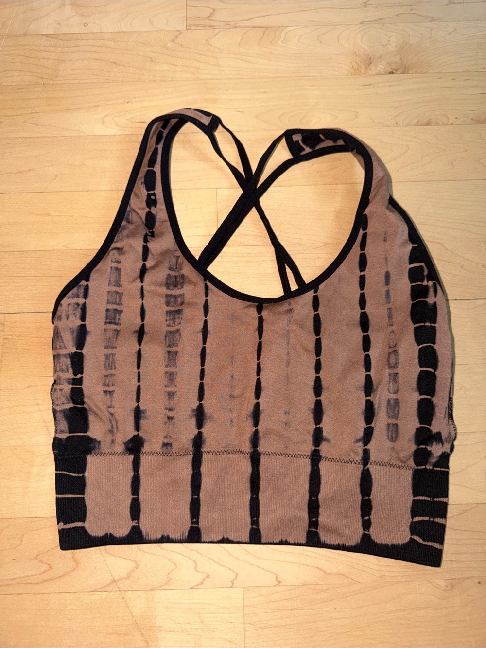 Target Women's Tan and Black Tie-Dye Strappy Sports Bra